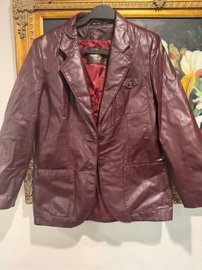 Vintage Etienne Aigner Burgundy Leather Blazer from the 1970